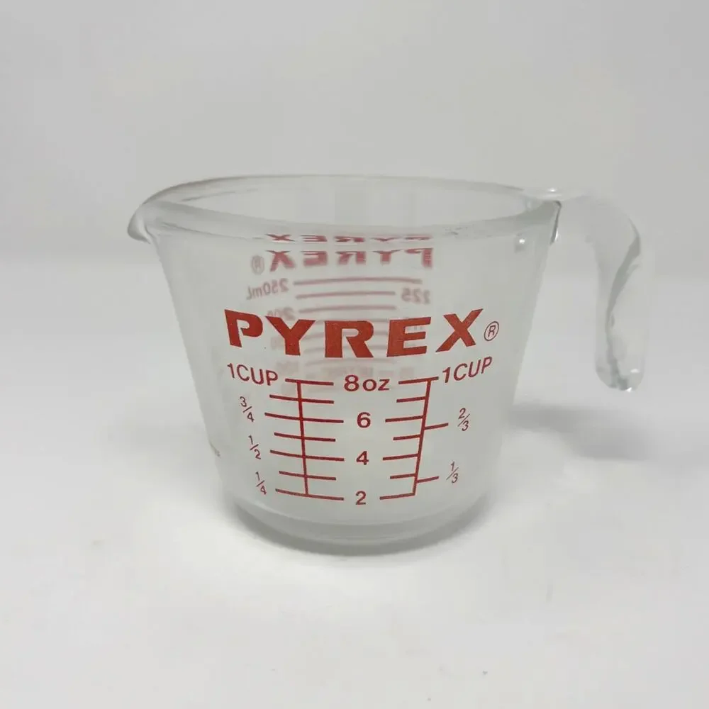 Vintage PYREX 1 Cup 8 Oz Glass Measuring Cup Red Letters